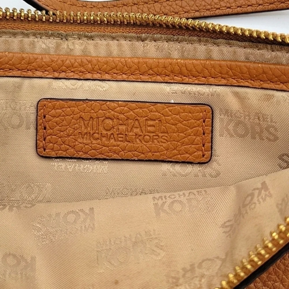MICHAEL KORS Camel Leather Large Wristlet Cars Holder and Zipper pouch inside